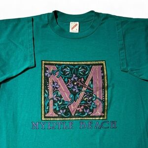 90s VINTAGE MYRTLE BEACH TEAL JERZEES TEE LARGE